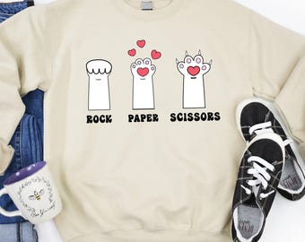 Rock Paper Scissors Cat Paws Sweatshirt - Funny Cat Lover Gift
