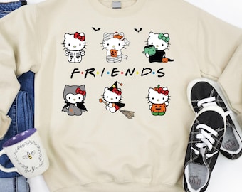 Kawaii Kitty Friends Halloween Sweatshirt: Custom Cartoon Characters
