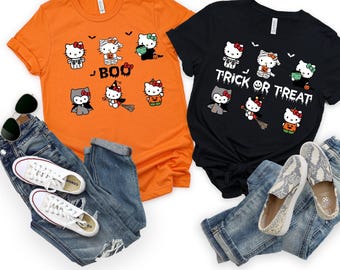 Kawaii Kitty Halloween T-Shirt: Horror Characters Trick or Treat