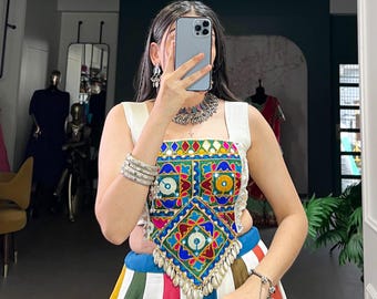 Navratri Special Trending Collection Heavy Flair With Gamthi Work Stiched Blouse And Real Mirror Work