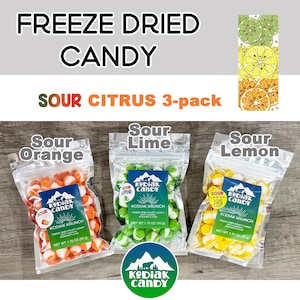Kodiak Krunch *SOUR CITRUS* 3-Pack Freeze Dried Fruity Candy 1.75 oz bags Sour Orange-Sour Lime-Sour Lemon Candy Treats