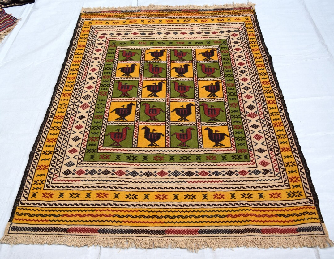 Afghan Pictorial Colorful Kilim Rug Animal Printed - Etsy