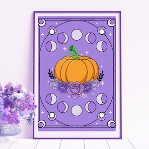 Purple Mystical Pumpkin Print | Spooky Wall Art | Halloween Décor | Goth Girl Decoration | Celestial | Unframed Print