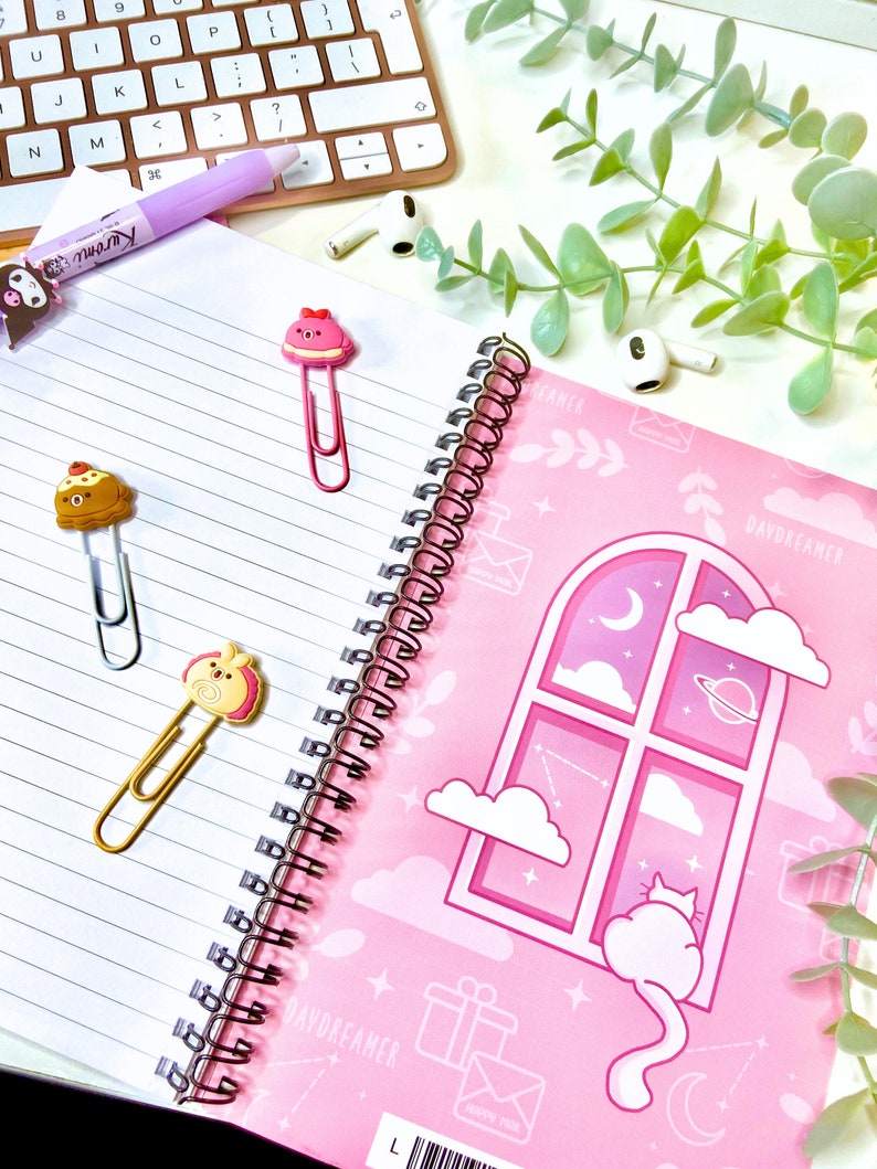 Pink Cosmic Window Cat Lined Notebook Spiral Binding Notebook A5