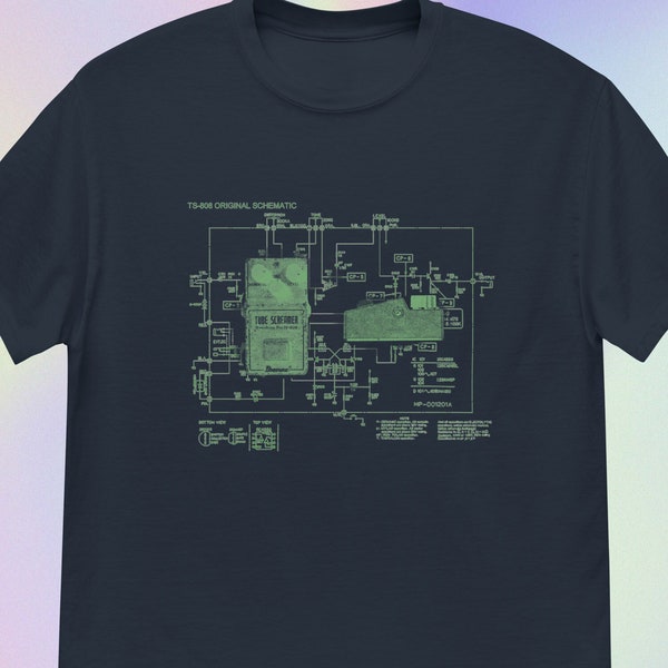 Tube Screamer TS808 Schematic Halftone Guitar Pedal - Unisex Heavyweight Cotton Tee