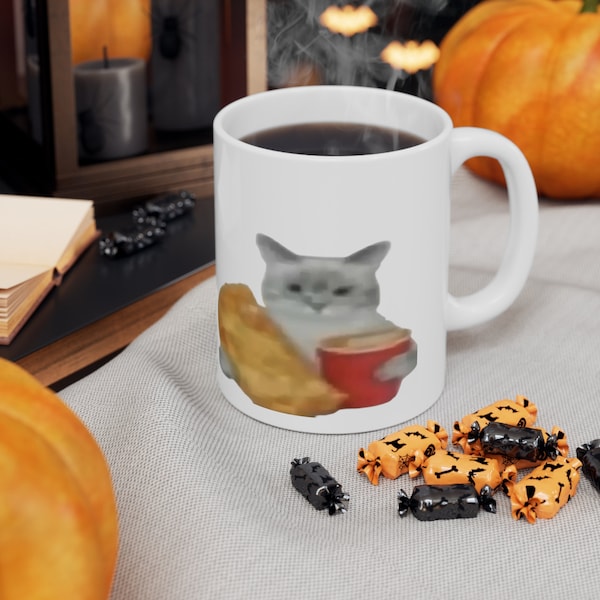 Low Res Cat Holding Food Ceramic Mug 11oz | Funny Mug, Meme Mug, Tea Mug, Gag Mug, Gift for Geeks, Novelty Mug, Cat, Kitty, Food