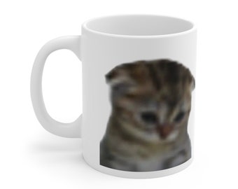 Low Res Sad Cat Ceramic Mug 11oz | Funny Mug, Meme Mug, Tea Mug, Gag Mug, Gift for Geeks, Novelty Mug, Cat, Kitty