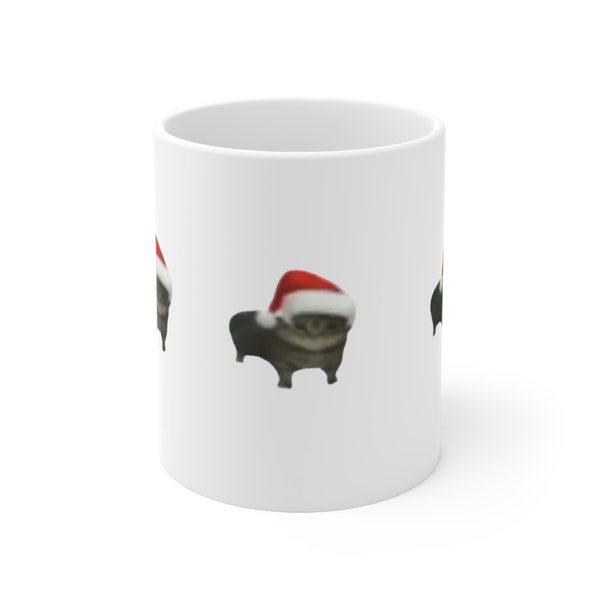 Low Res Santa Hat Cat Ceramic Mug 11oz | Funny Mug, Meme Mug, Tea Mug, Gag Mug, Gift for Geeks, Novelty Mug, Cat, Kitty, Santa