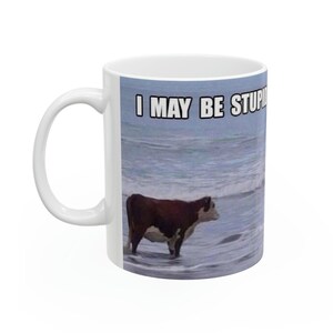 Funny Cow Meme Mug: I May Be Stupid, 11oz Ceramic