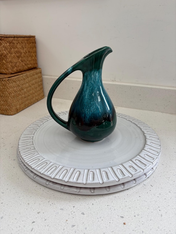 Handmade Glazed Ceramic Pitcher: Teal Blue Glaze, Modern Kitchen Decor