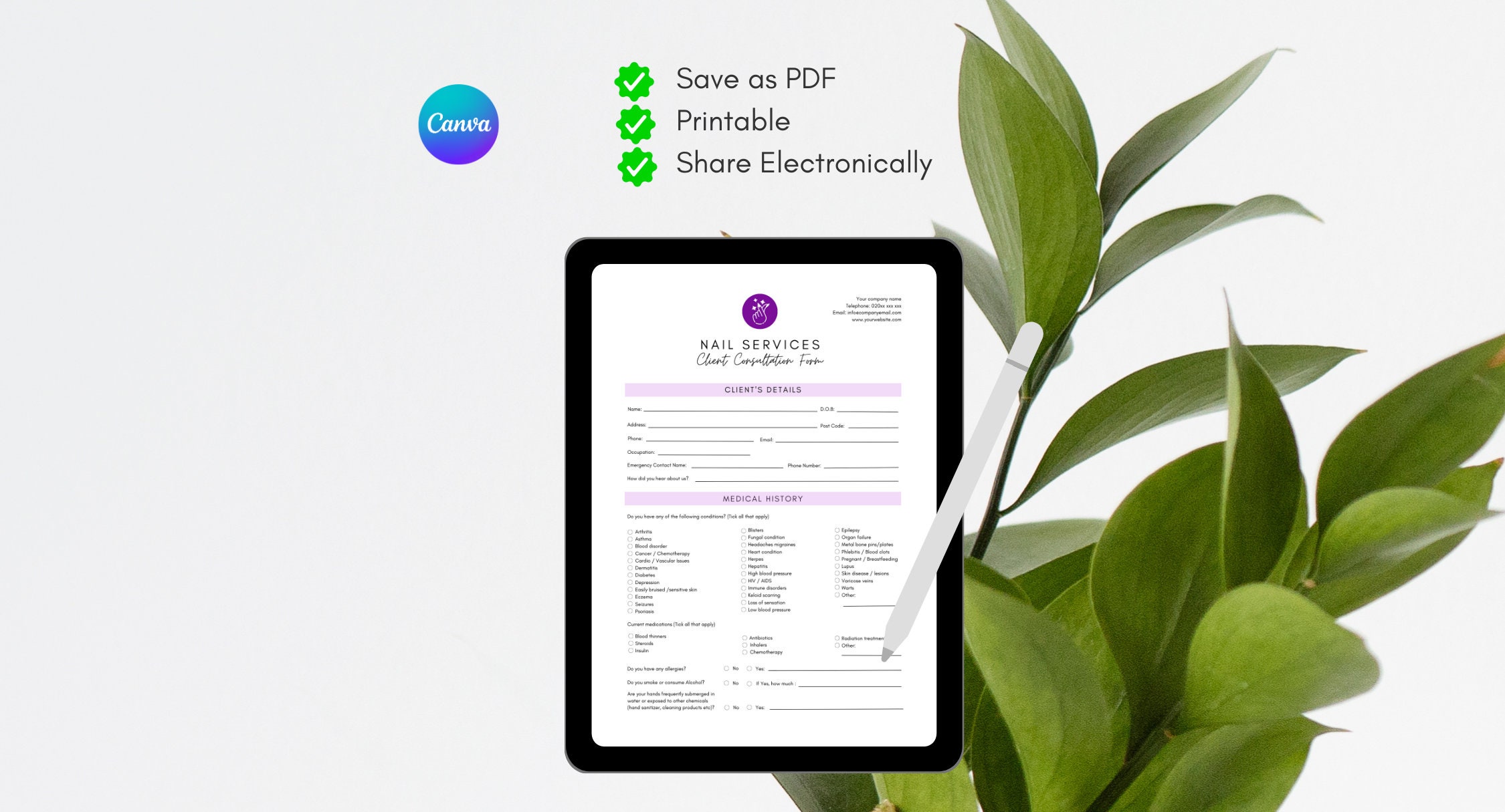 Nail Technician Forms Editable Templates Esthetician Forms Client ...