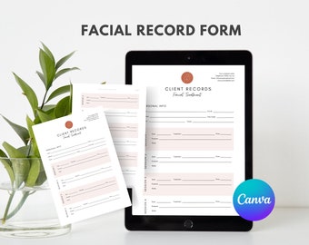 Treatment record salon and spa forms beauty forms treatment record form beauty salon forms skincare business forms CANVA consultation edit