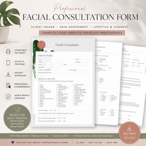Modèle de formulaire de consultation faciale | Fiche d'accueil client beauté, évaluation de la peau (PDF)