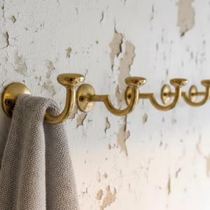 Solid Unlacquered Brass Hook, Antique Patina Wall Hook