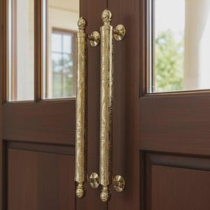 Handmade Brass Door Handle – Moroccan Engraved Pull, Patina Finish (20 Inch)