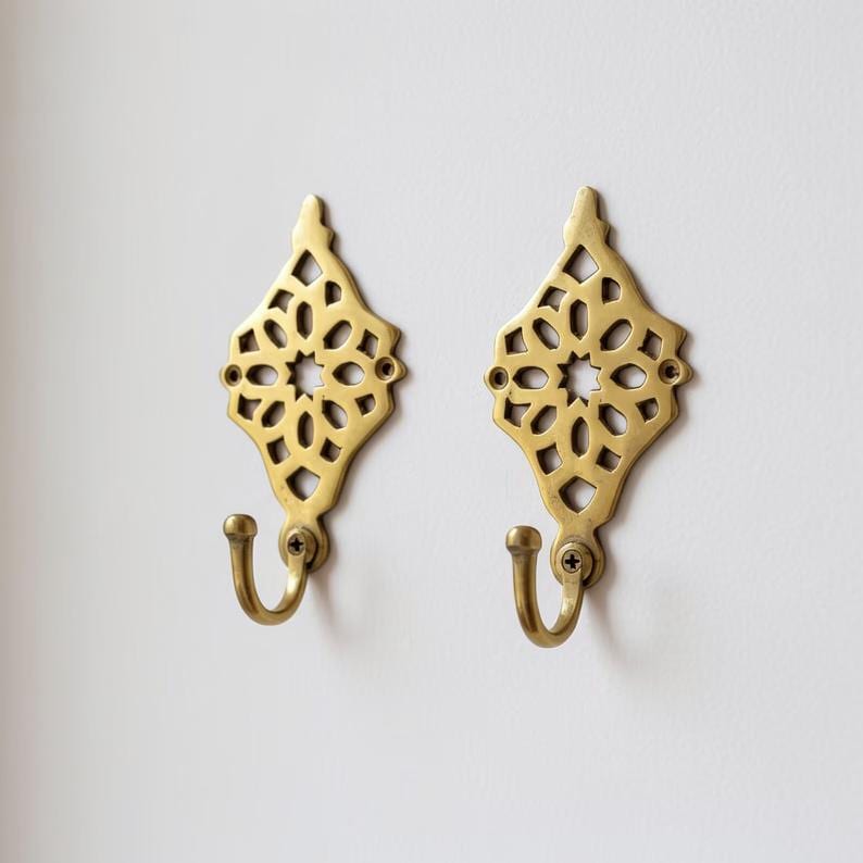 Gancho de pared marroquí de latón hecho a mano – Perchero vintage para abrigos y toallas, latón sin lacar, puerta rústica imagen 8