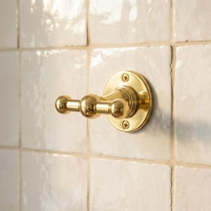 solid brass hook, double towel hook, brass robe hook, wall mount hook, vintage bath hook, bathroom hanger, unlacquered hook, brass wall hook, brass bath decor, robe towel hook, farmhouse brass, vintage hardware, brass towel hook