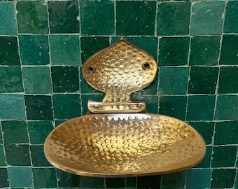Handmade Solid Brass Wall Mounted Soap Dish – Moroccan Hammered Bathroom Decor
