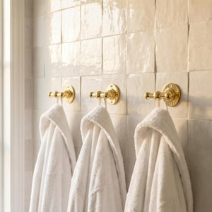 Solid Brass Double Towel Hook: Wall Mounted Bathroom Robe Hook Vintage Hardware