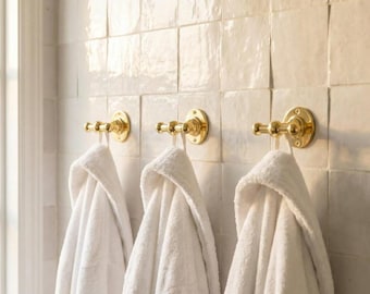 Gancho doble para toallas de latón macizo: Gancho de pared para batas de baño, estilo vintage