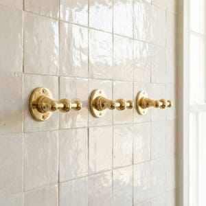solid brass hook, double towel hook, brass robe hook, wall mount hook, vintage bath hook, bathroom hanger, unlacquered hook, brass wall hook, brass bath decor, robe towel hook, farmhouse brass, vintage hardware, brass towel hook