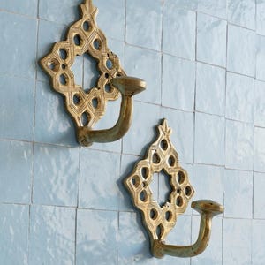 Handmade Moroccan Brass Wall Hook – Decorative Robe Towel Hanger (Unlacquered)