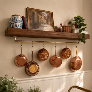 Handcrafted Unlacquered Brass Pot Rack, Vintage Kitchen Hardware, Customizable Hooks