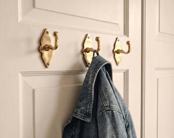 Ganchos de pared minimalistas de latón macizo, decoración para el hogar de estilo vintage, ganchos para toallas sin lacar.