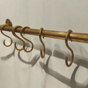 Unlacquered Brass Pot Rail, Kitchen Organizer, Wall Mounted Rack With S Hooks