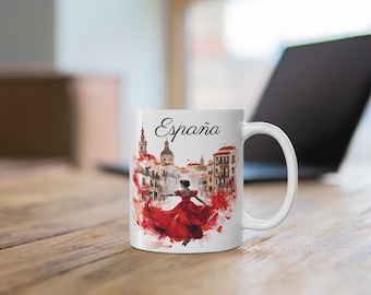 Tazza da caffè Spagna, España, Tazza ballerina di flamenco, Regalo per le vacanze in Spagna, Amante del flamenco, Tazza in ceramica