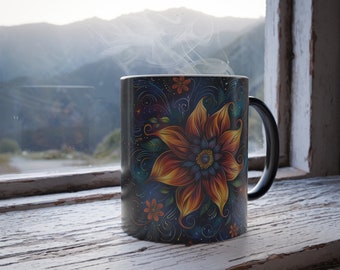 Colorful Flower Color Morphing Mug 11oz Color Changing Mug Flower Coffee Mug Flower Coffee Cup Flower Heat-reactive color changing mug Gift