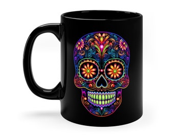 Sugar Skull Mug Day of the dead cup dia de los muertos calavera gift sugar skull card Coffee Cup Ceramic Mug Colorful Cup Mug Skull Design