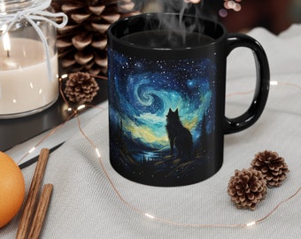 Mug design nuit étoilée avec vue sur le lac Mug en céramique nuit étoilée Mug Loup Mug Lobo Moon Cup Lave Mug Wolf Art Desing cadeau tasse de nuit