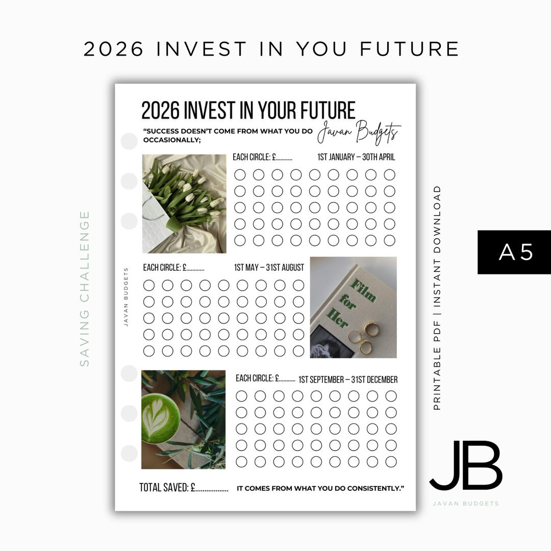 2026 Invest in Your Future | Saving Challenge: Printable A5 Inserts ...