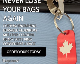 Personalized Set of 4 Canadian Maple Leaf Aluminum Luggage Tags – Durable & Custom Engraved