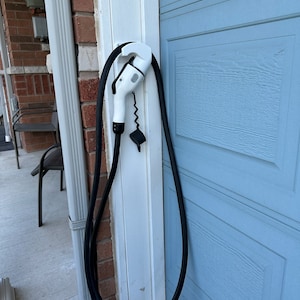 J1772 EV Plug Holster / Holder with Sideways Plug Storage and Cord Wrap.