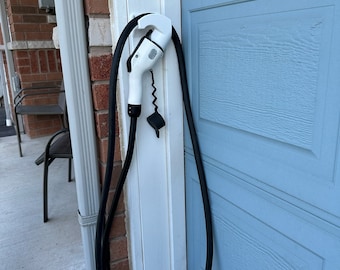 J1772 EV Plug Holster / Holder with Sideways Plug Storage and Cord Wrap.