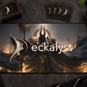 Deckalyst Playmat | Dark Fantasy Demon King Playmat Stitched Edge Desk Mat | TCG Gaming Desk Pad