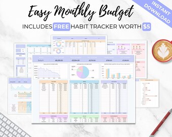 Monatliche Budget Kalkulationstabelle Vorlage Google Sheets, Budget Planer, Finanz Expense Tracker, Ersparnisse Tracker, Budget Tracker Gehaltsscheck Tracker