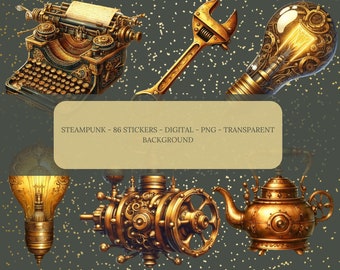 STEAMPUNK - 86 Stickers - Digital - PNG - Transparent Background