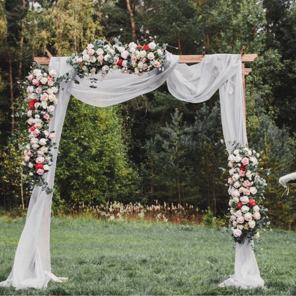 Wedding arch draping fabric 57" wide fully stitched and finished ready to hang any length  20 colors. Rush shipping available, free swatches