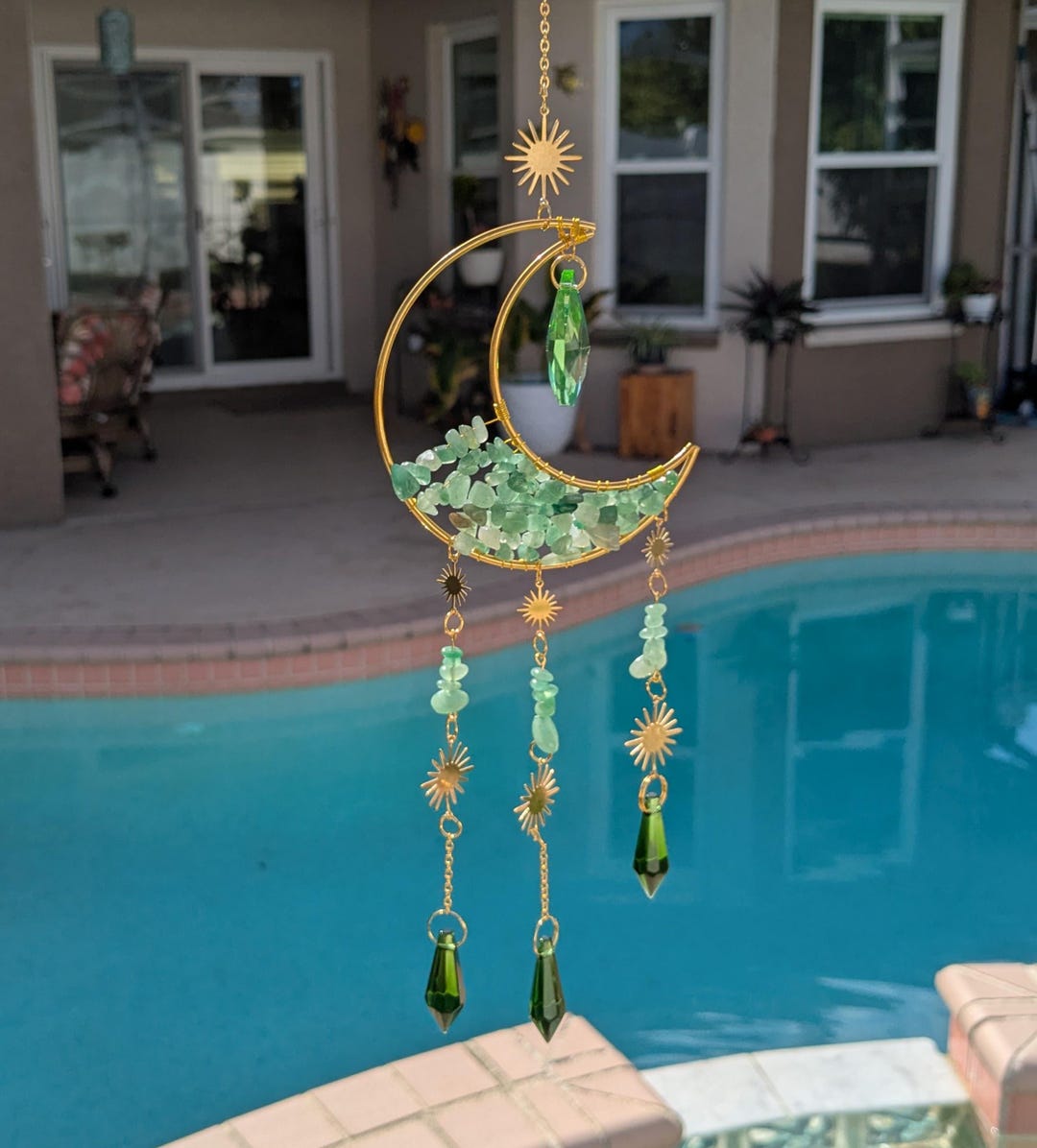 Half Moon Crystal Suncatcher 18” Window Prism Rainbow Maker Hanging ...