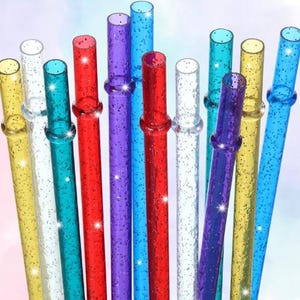 11-Zoll-Wiederverwendbare Hartplastik Strohhalme Bunte Trinkhalme, Glitter Trinkhalm für 40/30/24 oz Glas und Becher. Partybedarf.