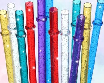 11-Zoll-Wiederverwendbare Hartplastik Strohhalme Bunte Trinkhalme, Glitter Trinkhalm für 40/30/24 oz Glas und Becher. Partybedarf.