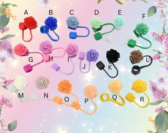 Multicolor Rose Straw Cap Covers & Letter Charms for Tumblers | Silicone Straw Plug | Personalized Tumbler Accessories |