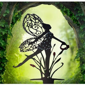 Fairy Garden with basket embellished or original stake, Yard Art, Garden ornament Home decoration, garden decoration, gift idea.