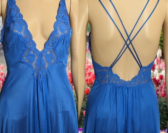 Size S Sexy Vintage Royal Blue long nightgown. Very good conditions,