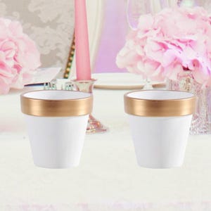 Vit och guldfärgad terrakottakruka 6,5 cm Bröllopstillbehör, festgåvor, heminredning, små krukor för växter, suckulenta krukor, present.