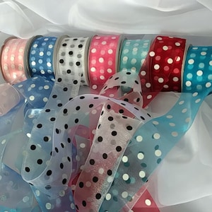 Webbänder Organza Polka Dots 38 mm in 15 Farben Meterware, Bastelbedarf oder Nähzubehör.