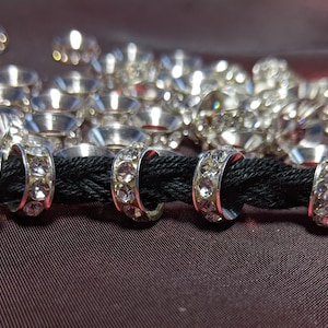 Crystal Rhinestone Hair Braid Rings Set of 10 – Sterling Silver Plated Copper Brass Beads 10mm,  jewelry and craft supply.